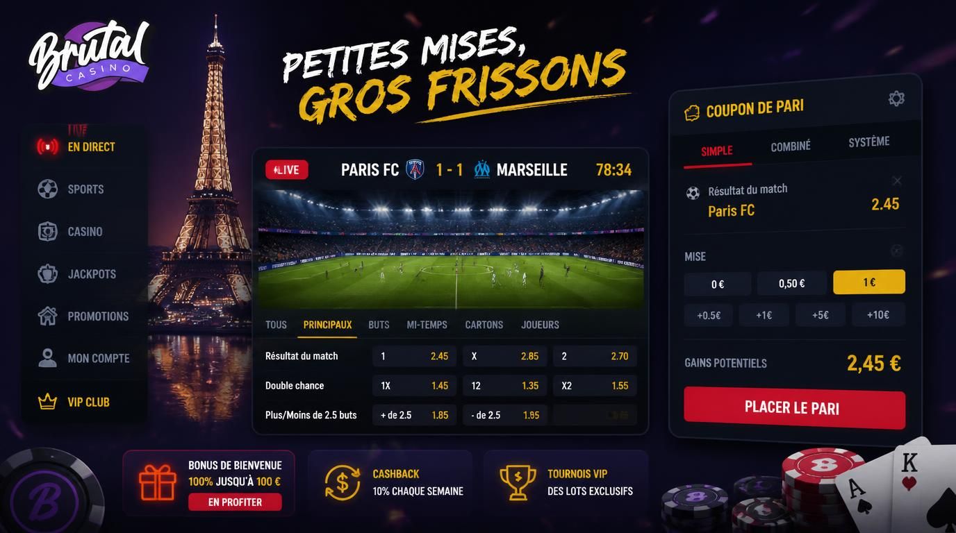 Un Ă©cran montrant un pari en direct avec petite mise et match de foot pour lâexcitation