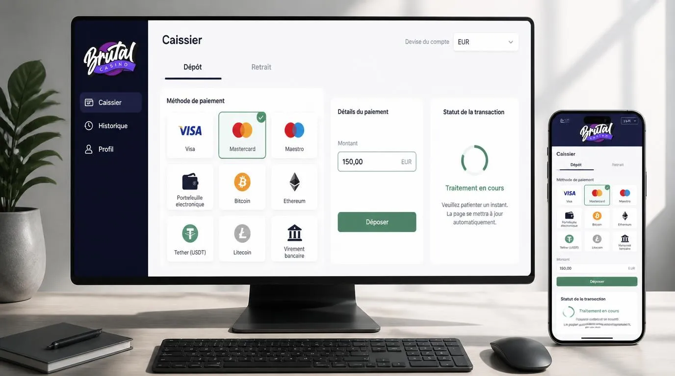 Interface de caisse avec paiements par carte, portefeuille électronique et cryptomonnaie, en EUR et CAD